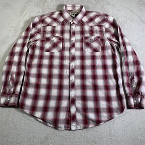 American Rag Cie Shirt Mens Large Red White Plaid Western Pearl Snap Long Sleeve